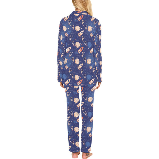 Space Astronaut Rocket Print Design LKS304 Women's Long Pajama Set