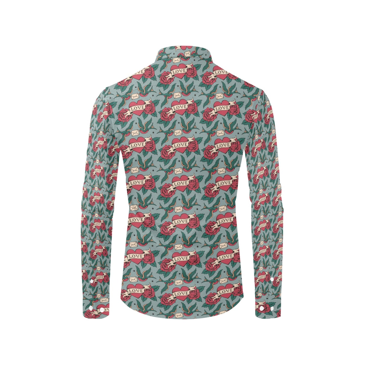 Tattoo Heart Print Design LKS301 Men's Long Sleeve Dress Shirt