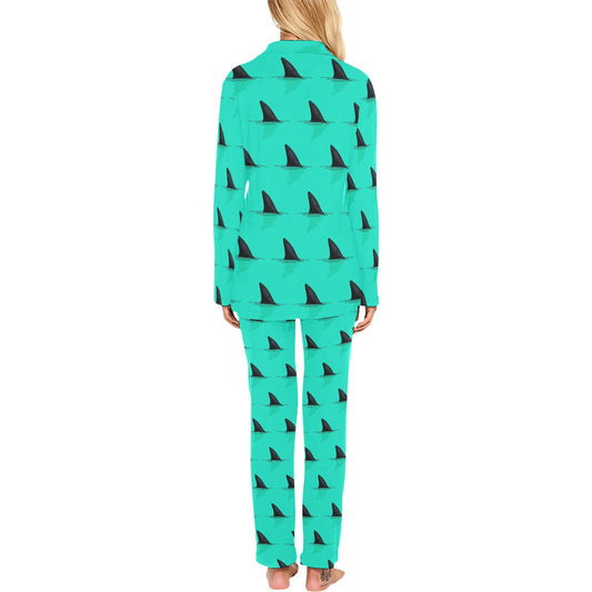Shark Fin Pattern Women's Long Pajama Set