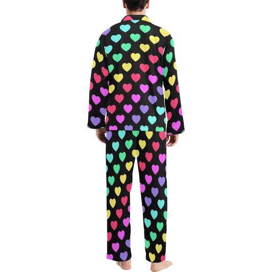 Heart Rainbow Pattern Print Design HE02 Men's Long Pajama Set