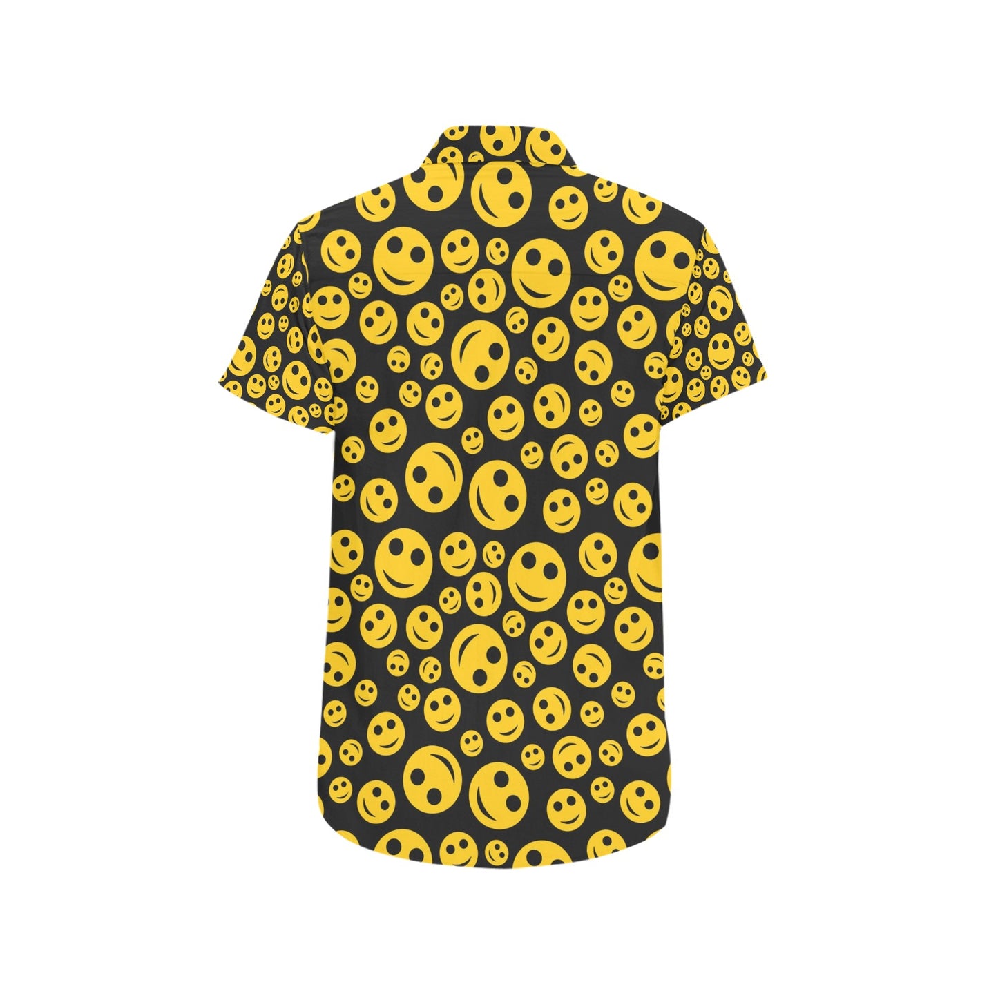 Smiley Face Emoji Print Design LKS304 Men Short Sleeve Button Up Shirt