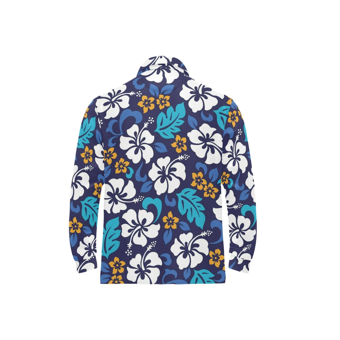Hibiscus Pattern Print Design HB030 Long Sleeve Polo Shirt For Men's