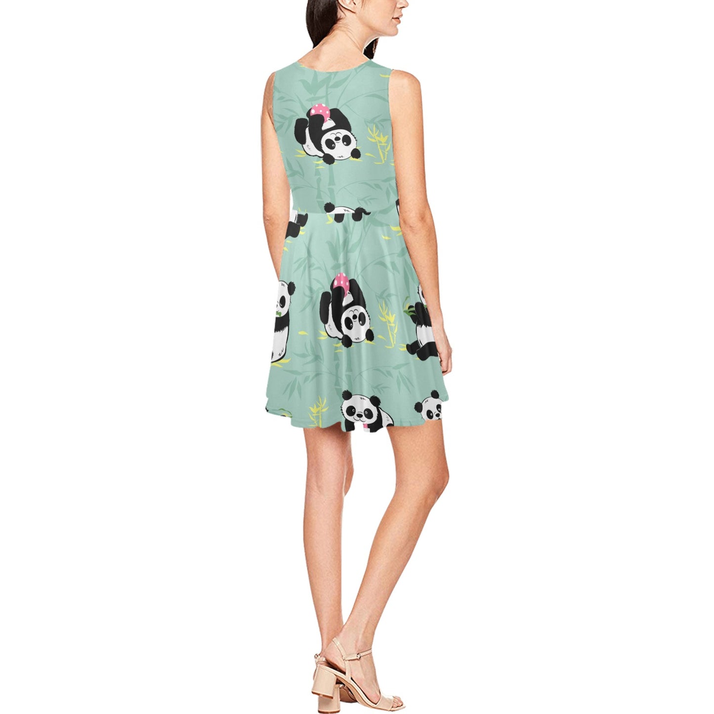 Panda Pattern Print Design A05 Sleeveless Dress