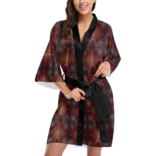 Eiffel Tower Drawing Print Women Short Kimono Robe