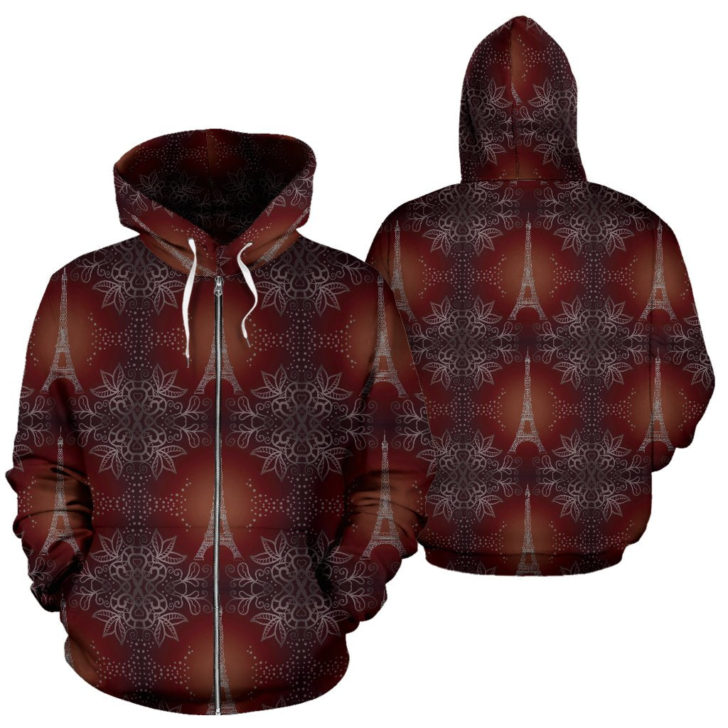 Eiffel Tower Drawing Print Zip Up Hoodie
