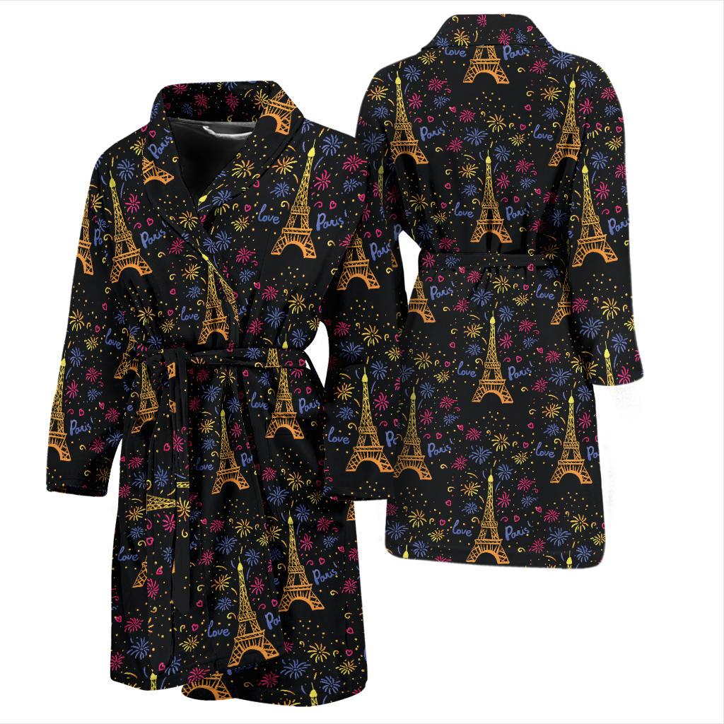 Eiffel Tower Love Paris Print Men Bath Robe-JTAMIGO.COM