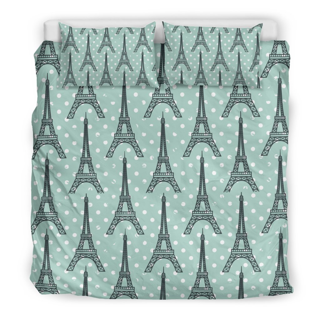Eiffel Tower Polka Dot Print Duvet Cover Bedding Set