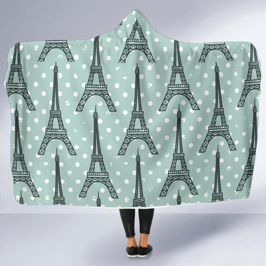 Eiffel Tower Polka Dot Print Hooded Blanket-JTAMIGO.COM