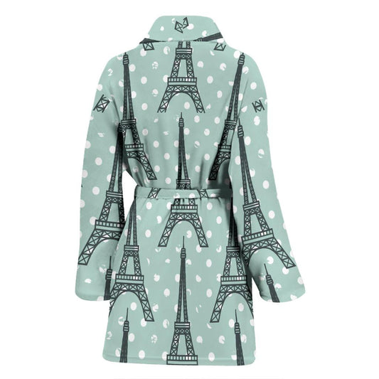 Eiffel Tower Polka Dot Print Women Bath Robe-JTAMIGO.COM