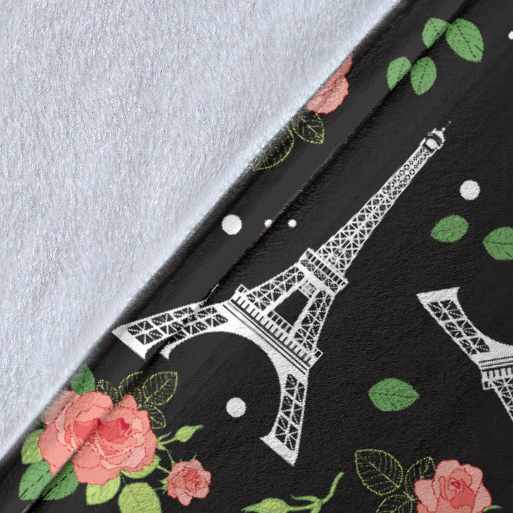 Eiffel Tower Rose Print Fleece Blanket