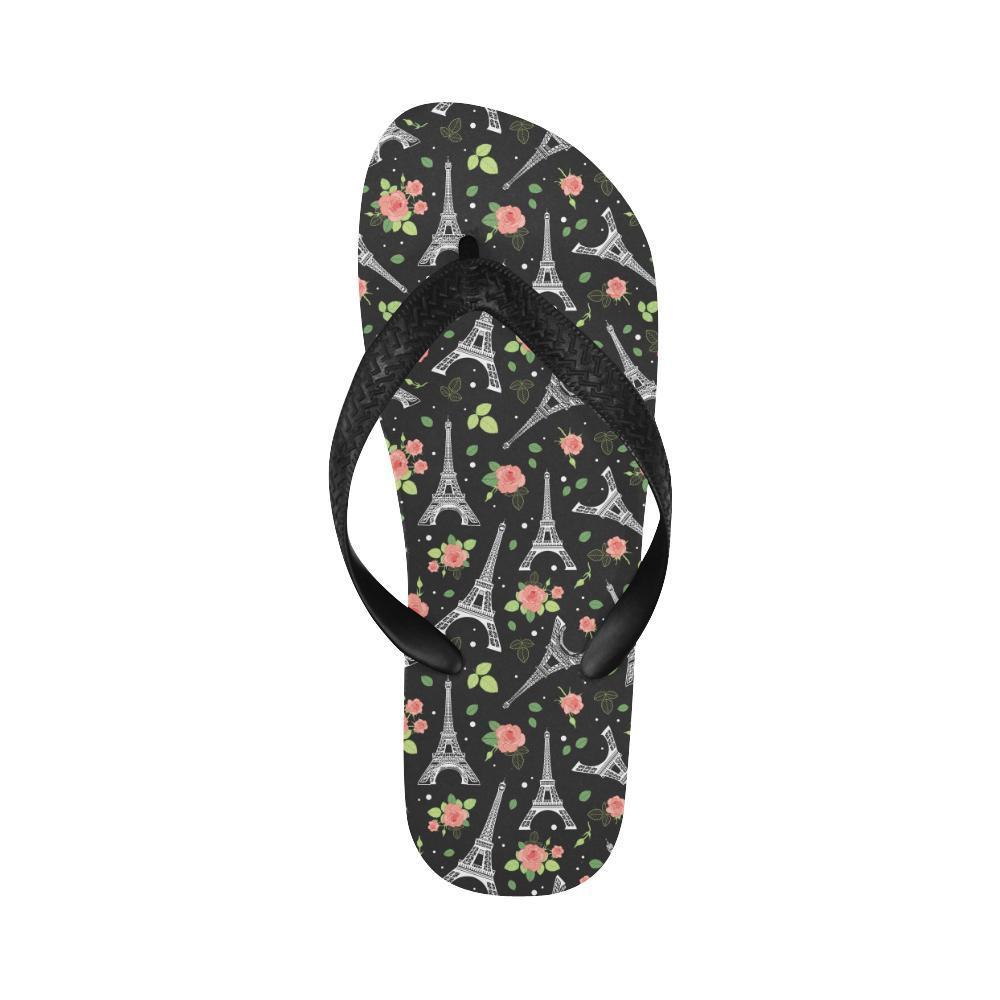 Eiffel Tower Rose Print Flip Flops-JTAMIGO.COM