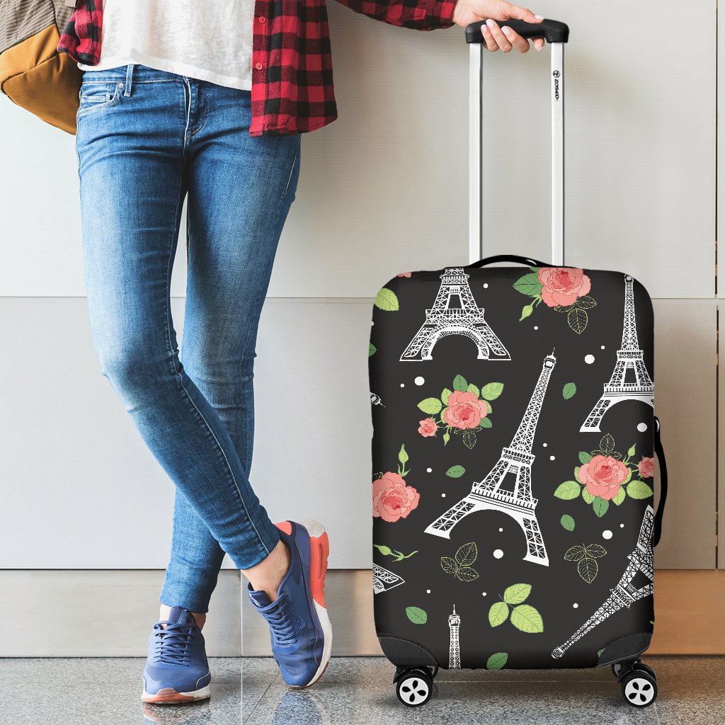Eiffel Tower Rose Print Luggage Cover Protector