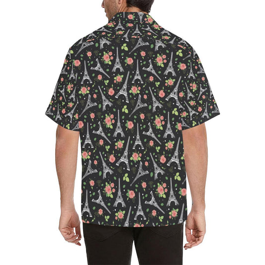 Eiffel Tower Rose Print Men Aloha Hawaiian Shirt