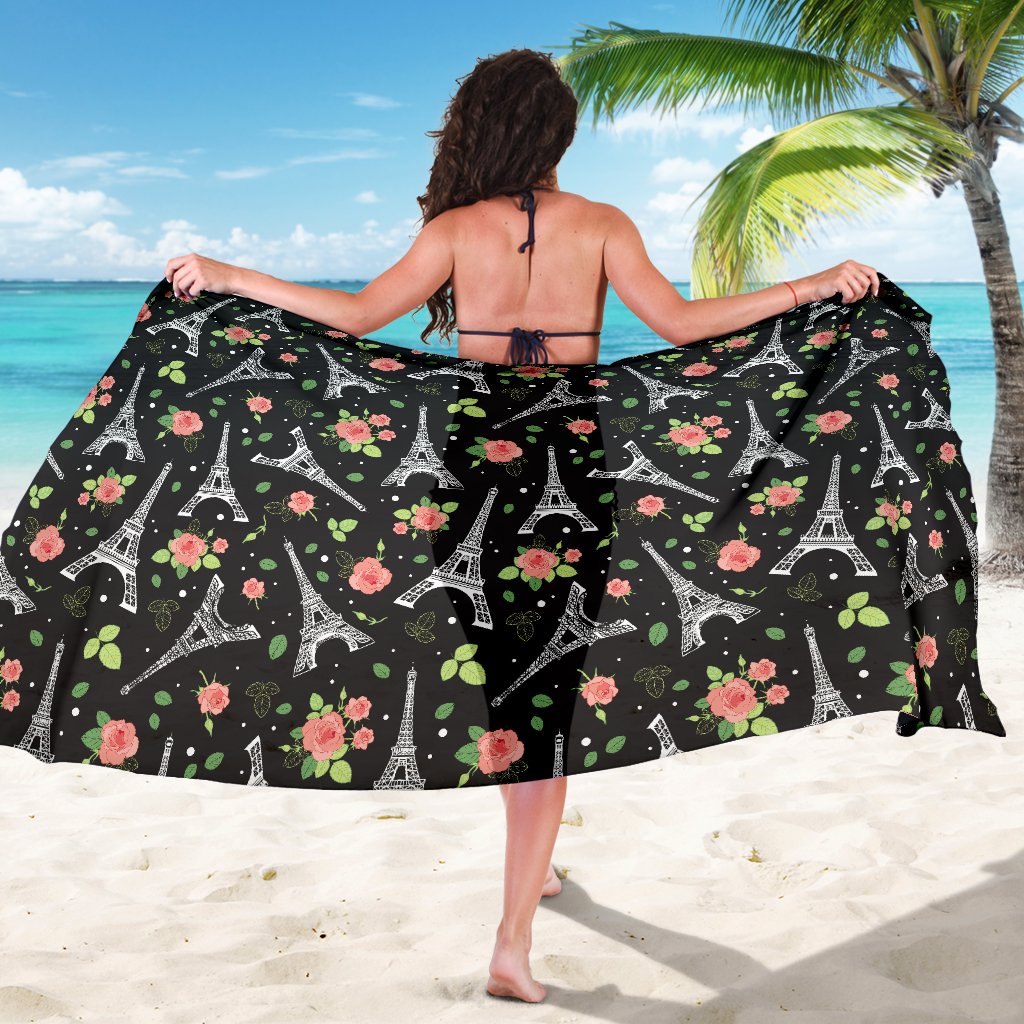 Eiffel Tower Rose Print Sarong Pareo Wrap