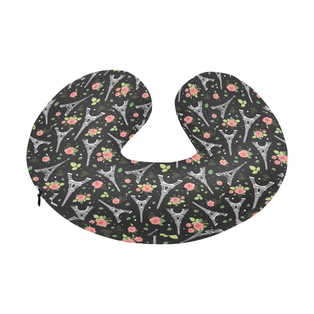 Eiffel Tower Rose Print U-Shaped Travel Neck Pillow-JTAMIGO.COM
