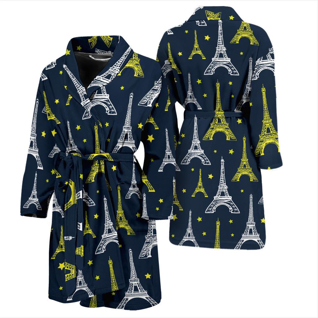 Eiffel Tower Star Print Men Bath Robe-JTAMIGO.COM