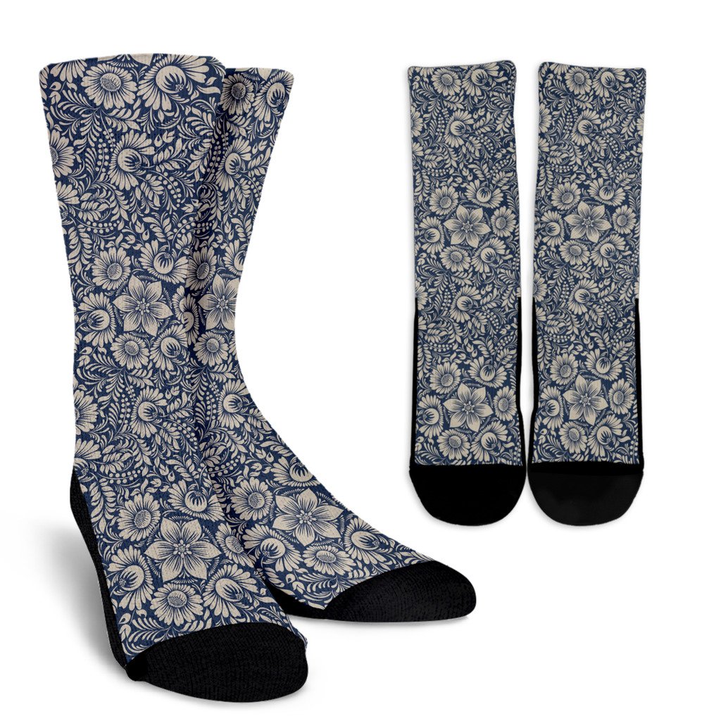 Elegant Floral Print Pattern Crew Socks