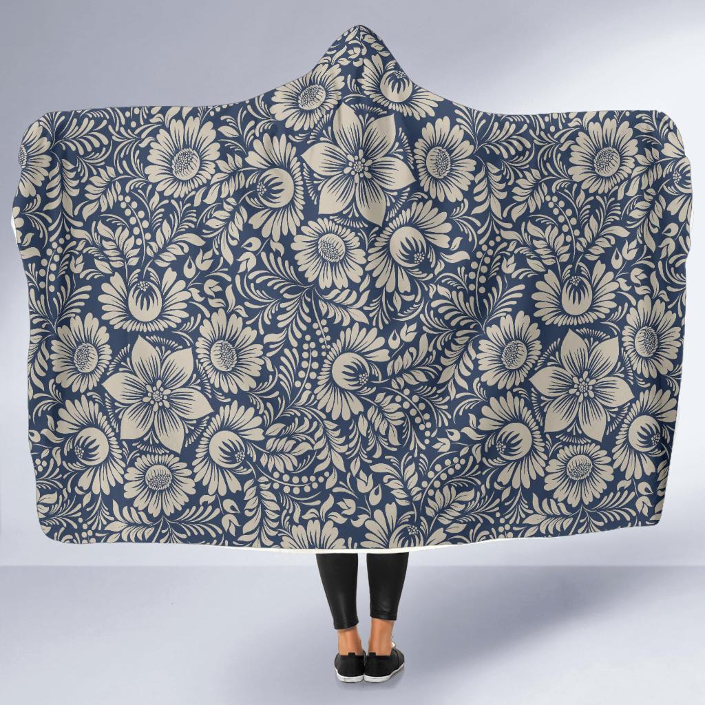 Elegant Floral Print Pattern Hooded Blanket-JTAMIGO.COM