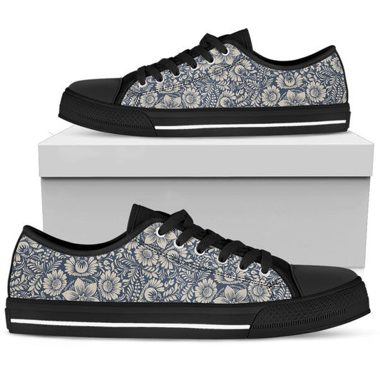 Elegant Floral Print Pattern Women Low Top Shoes