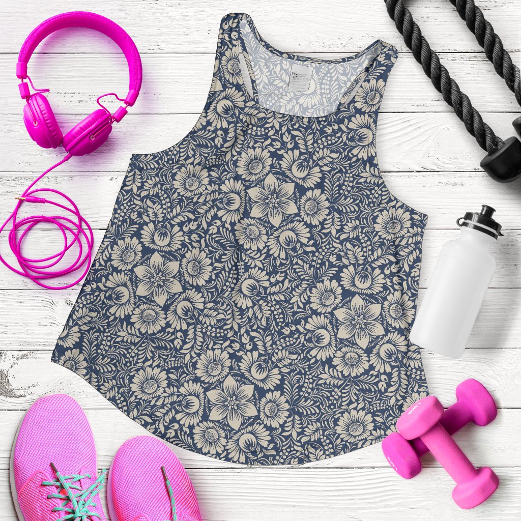 Elegant Floral Print Pattern Women Racerback Tank Top