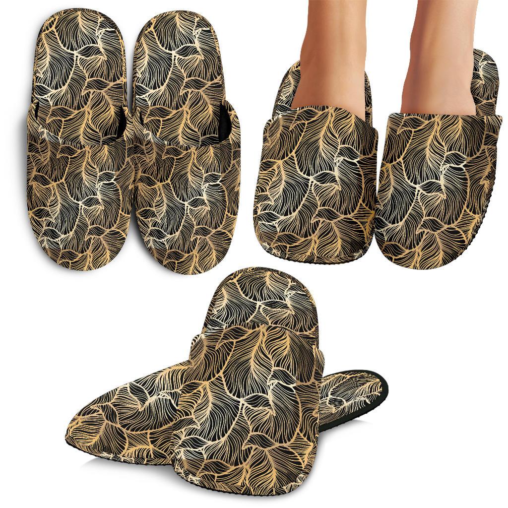 Elegant Gold leaf Print House Slippers