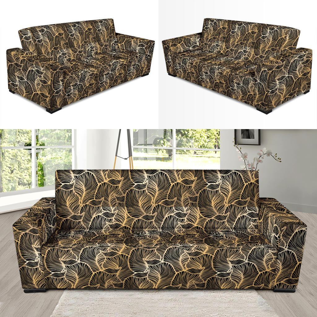 Elegant Gold leaf Print Sofa Slipcover-JTAMIGO.COM