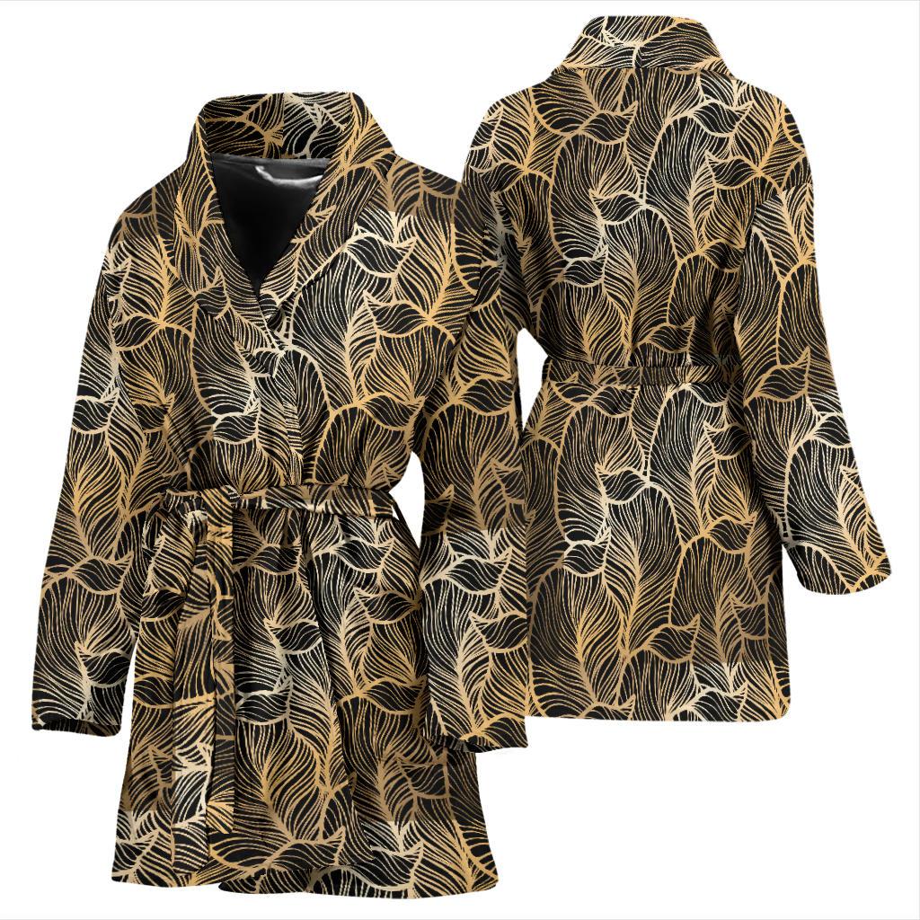 Elegant Gold leaf Print Women Bath Robe-JTAMIGO.COM