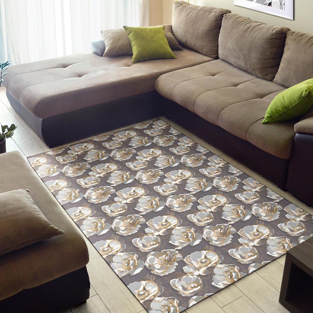 Elegant Grey Flower Print Area Rugs-JTAMIGO.COM