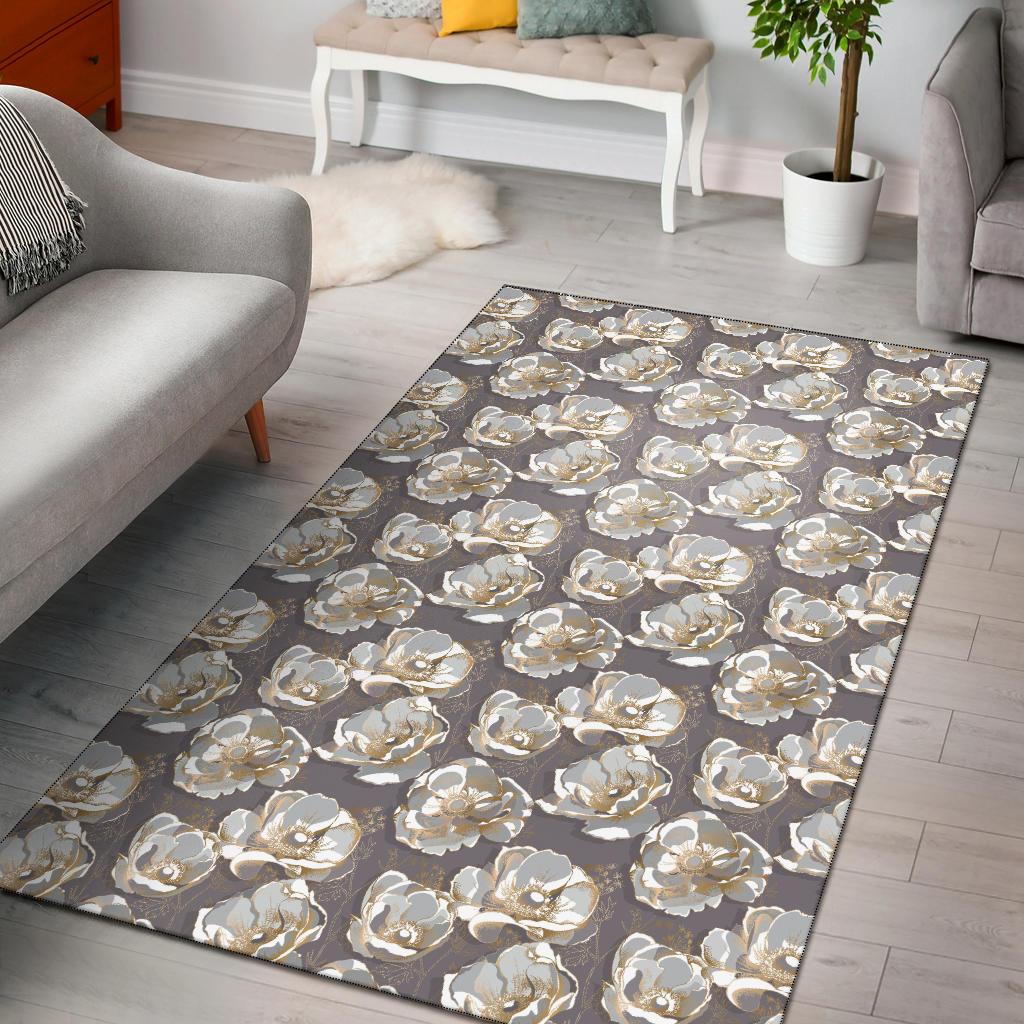 Elegant Grey Flower Print Area Rugs-JTAMIGO.COM
