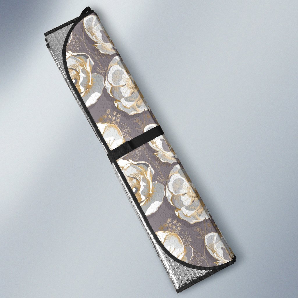 Elegant Grey Flower Print Car Sun Shade For Windshield