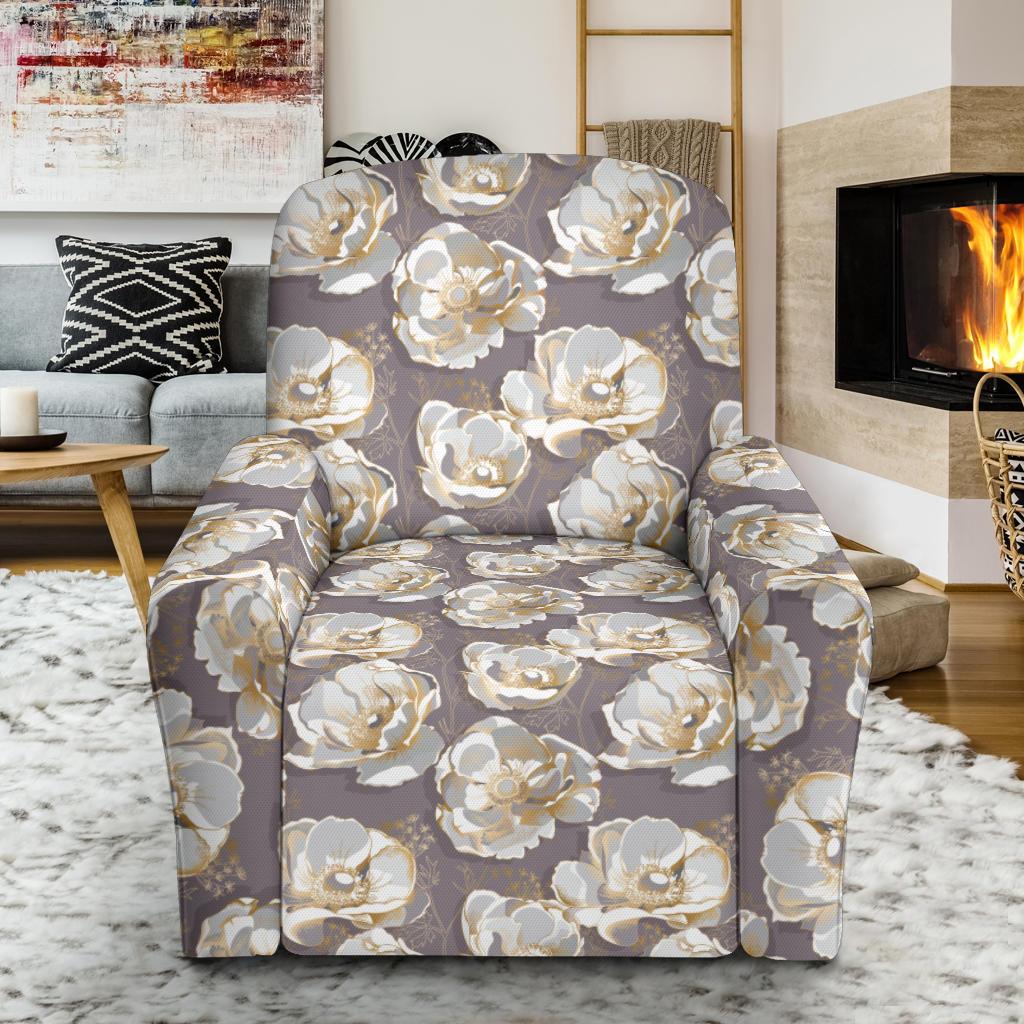 Elegant Grey Flower Print Single Sofa Slipcover -JTAMIGO.COM