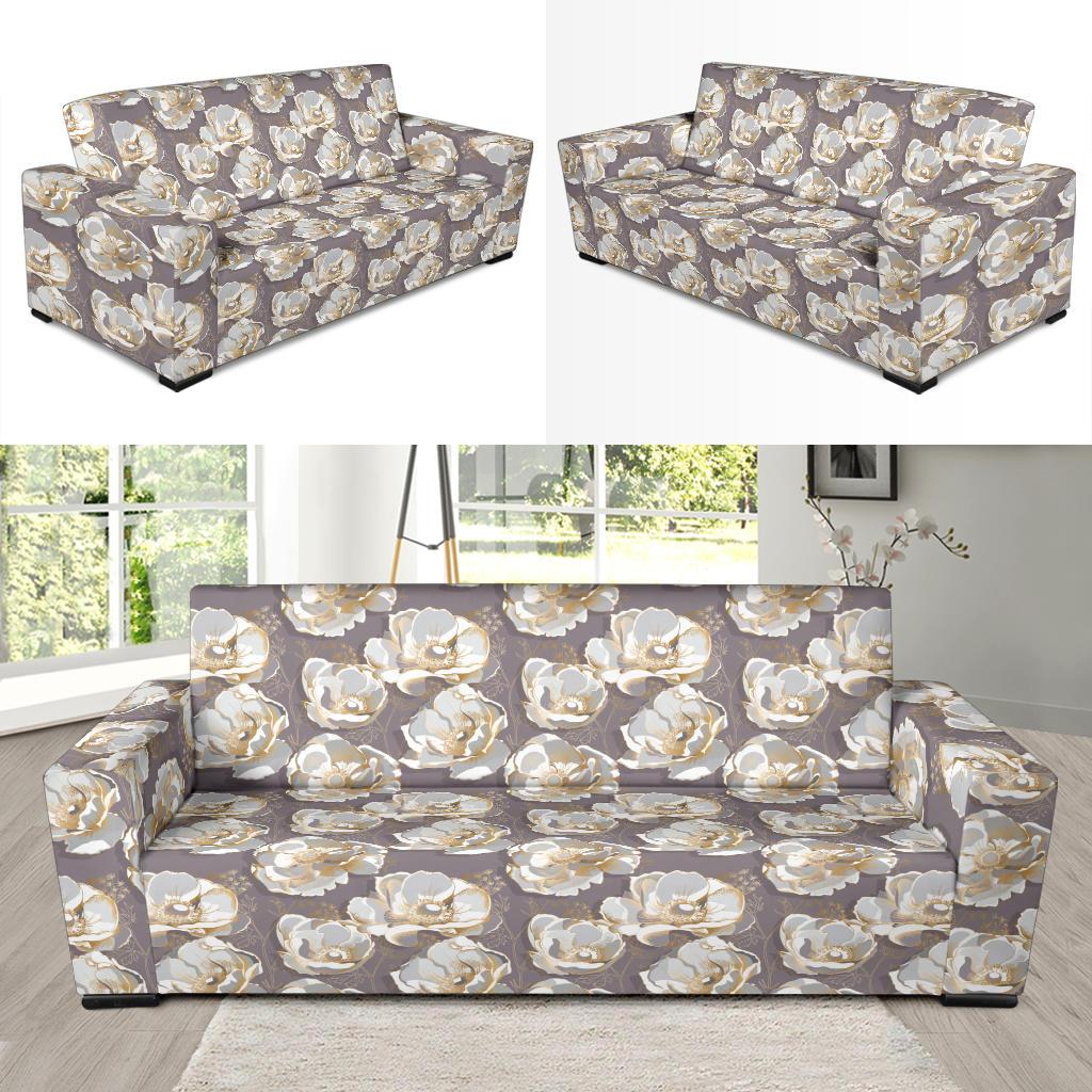 Elegant Grey Flower Print Sofa Slipcover-JTAMIGO.COM