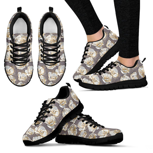Elegant Grey Flower Print Women Sneakers Shoes