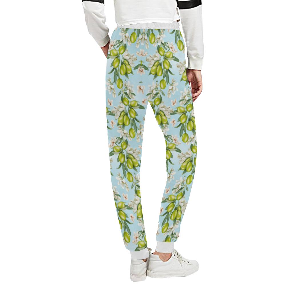 Elegant Olive Floral Print Unisex Casual Sweatpants (Model L11)-JTAMIGO.COM