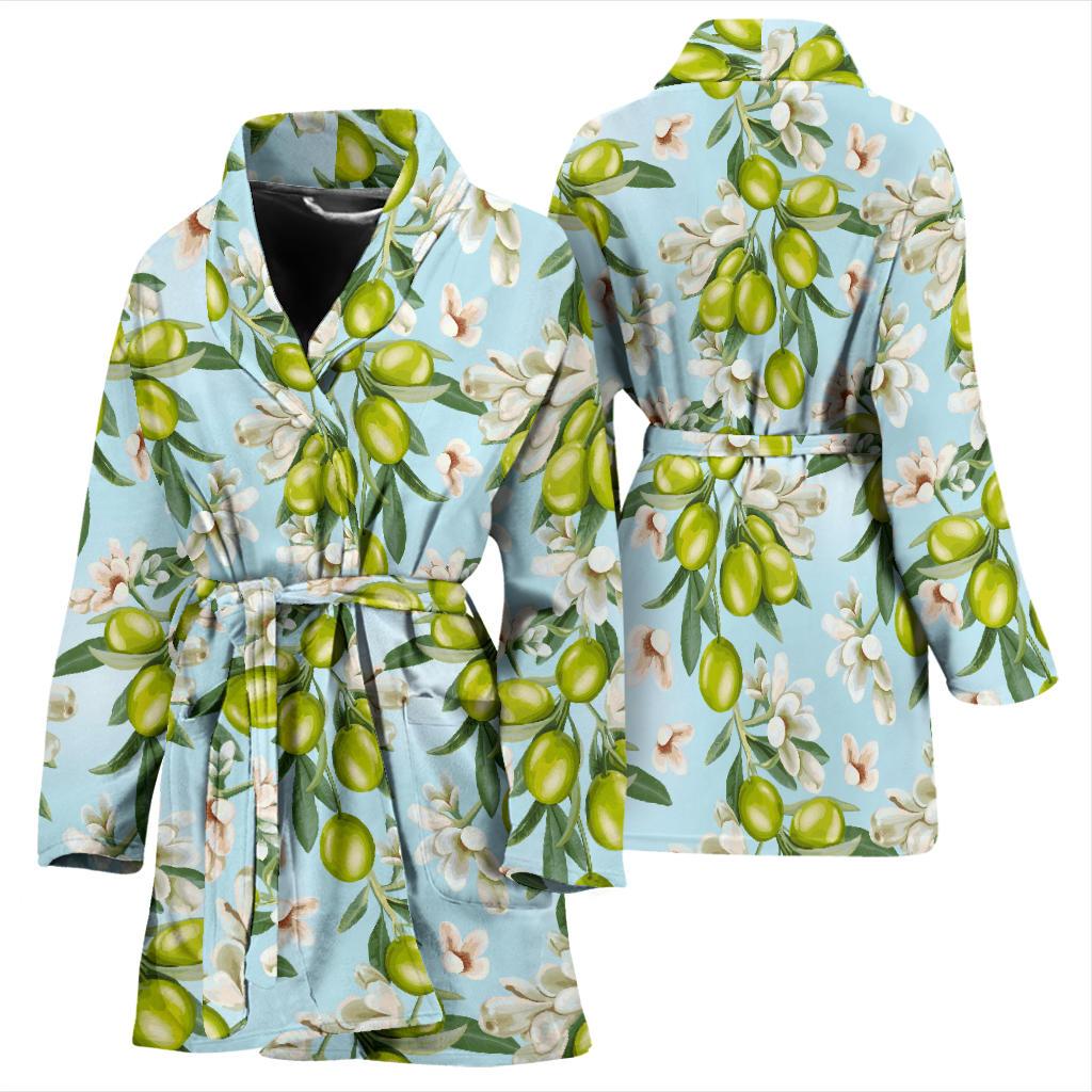 Elegant Olive Floral Print Women Bath Robe-JTAMIGO.COM