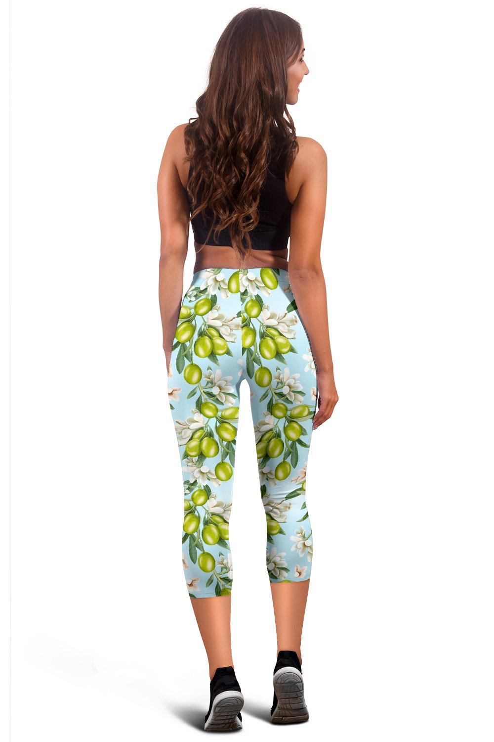 Elegant Olive Floral Print Women Capris
