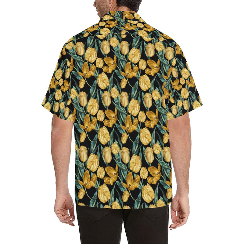 Elegant Yellow Tulip Print Men Aloha Hawaiian Shirt