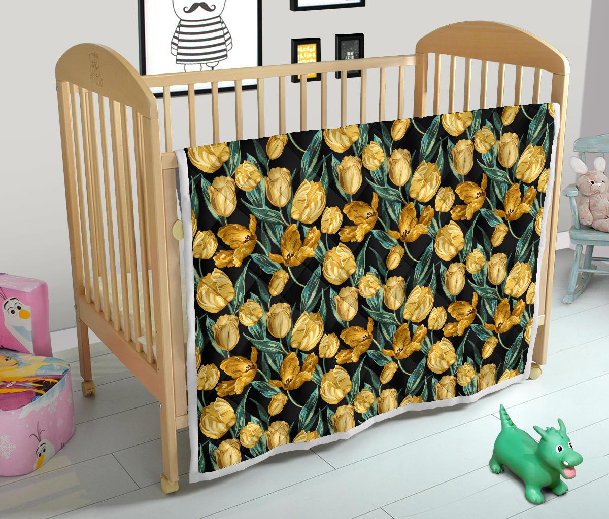 Elegant Yellow Tulip Print Premium Quilt-JTAMIGO.COM