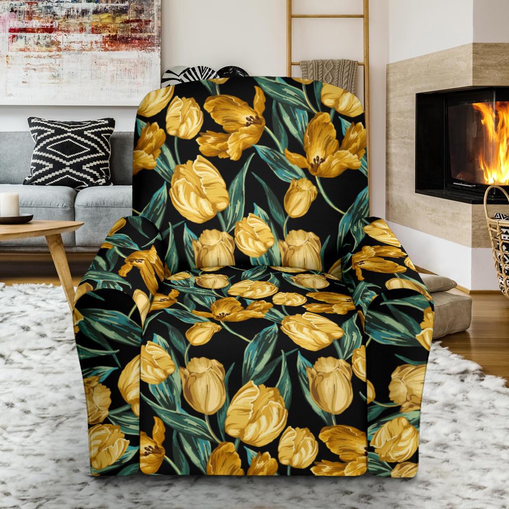 Elegant Yellow Tulip Print Single Sofa Slipcover -JTAMIGO.COM
