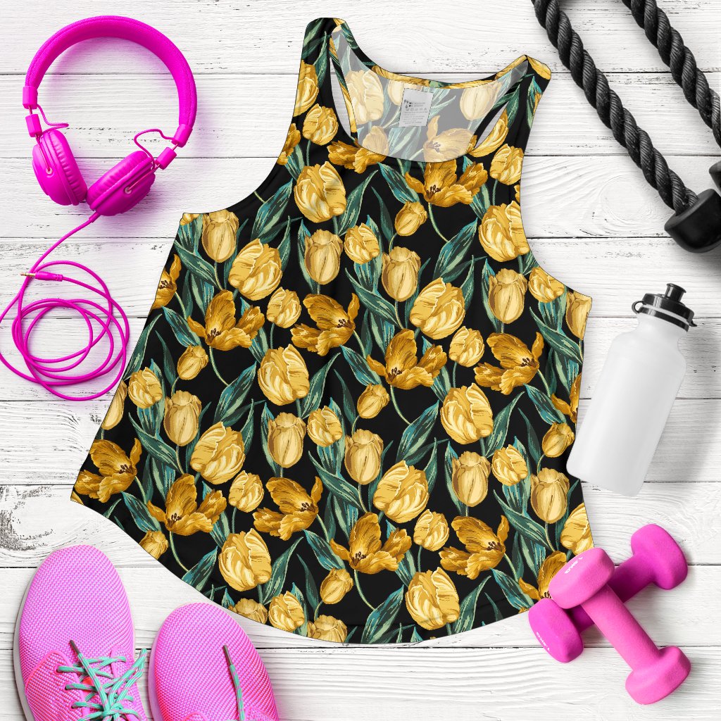 Elegant Yellow Tulip Print Women Racerback Tank Top