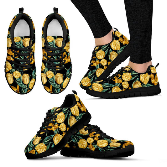 Elegant Yellow Tulip Print Women Sneakers Shoes