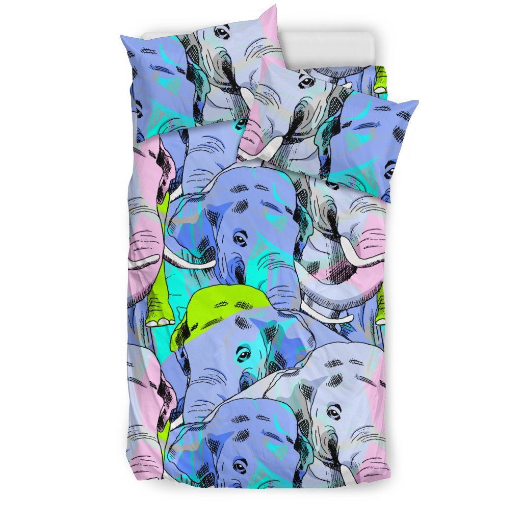 Elephant Art Color Print Pattern Duvet Cover Bedding Set