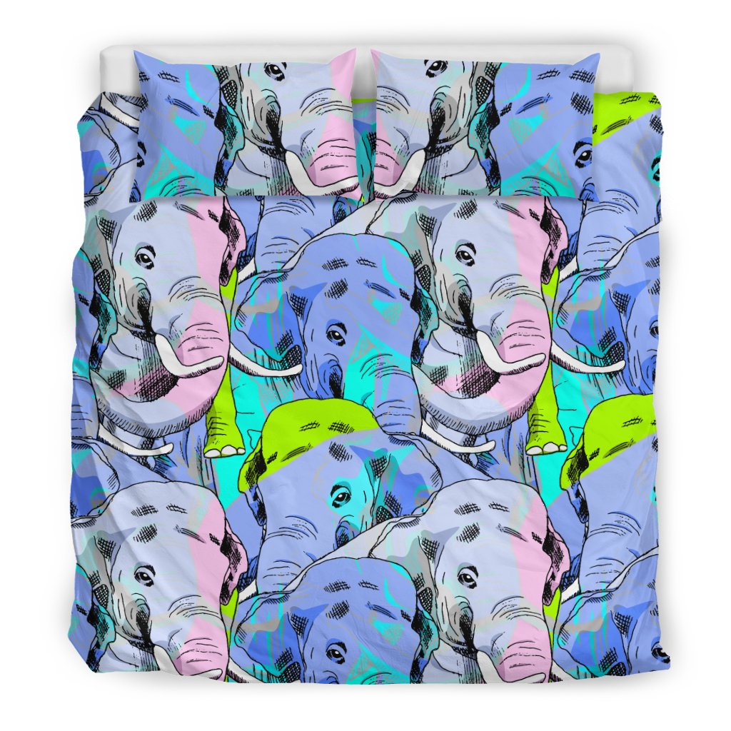 Elephant Art Color Print Pattern Duvet Cover Bedding Set