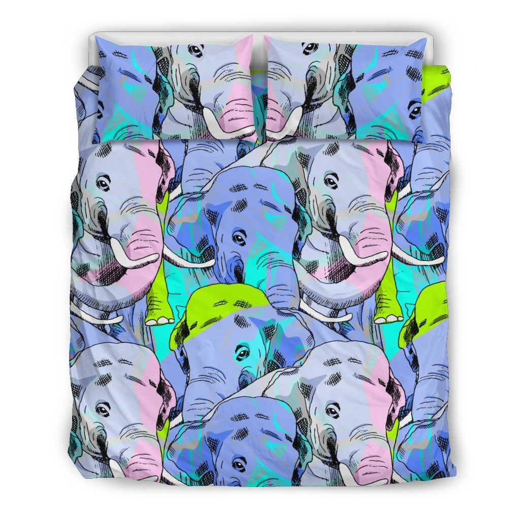 Elephant Art Color Print Pattern Duvet Cover Bedding Set