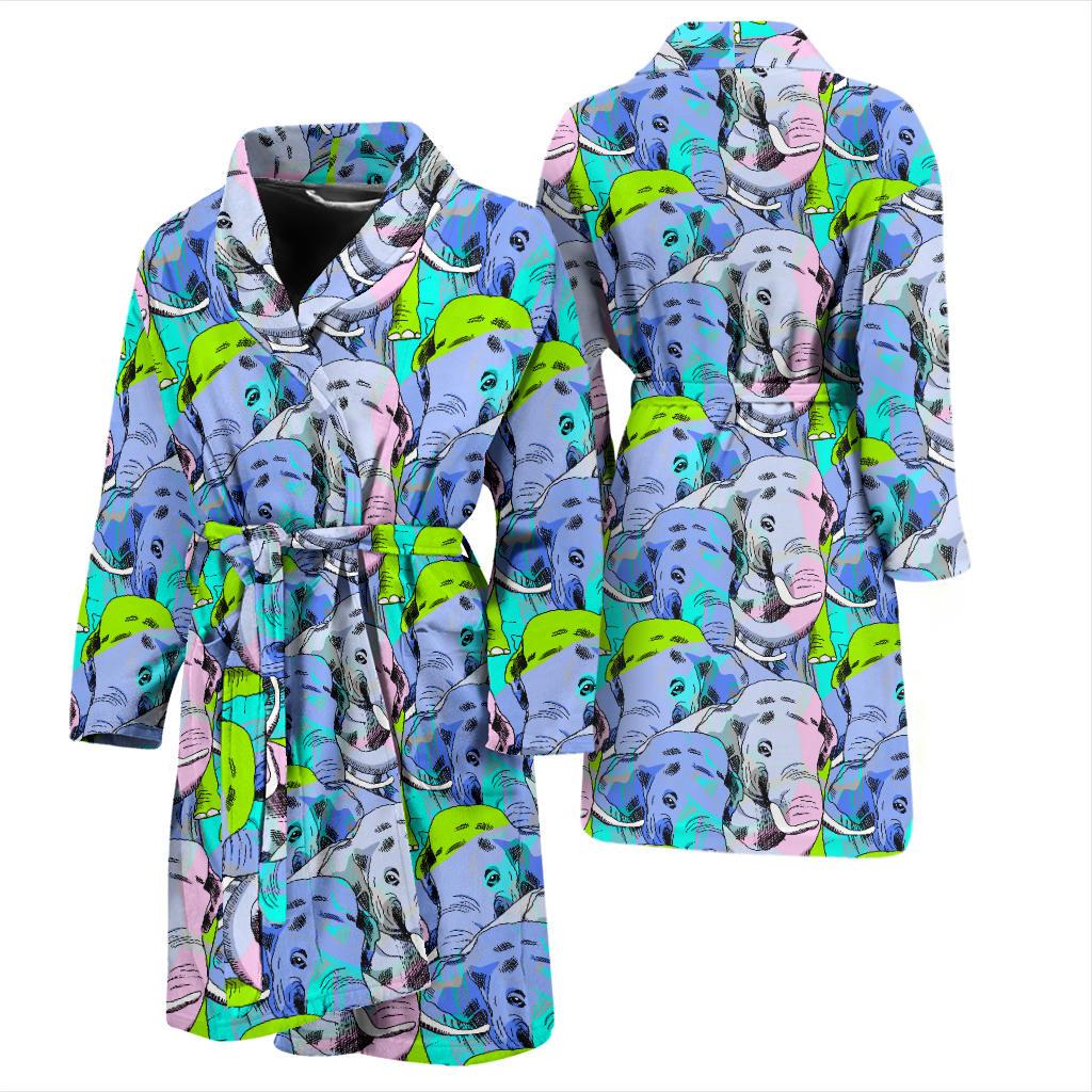 Elephant Art color Print Pattern Men Bath Robe-JTAMIGO.COM