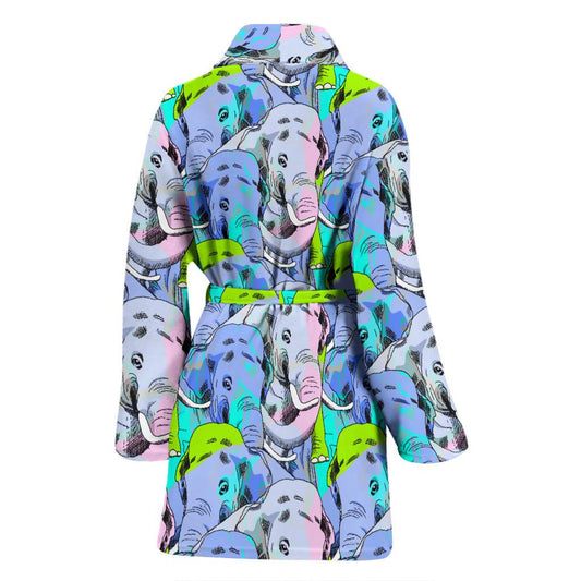 Elephant Art color Print Pattern Women Bath Robe-JTAMIGO.COM