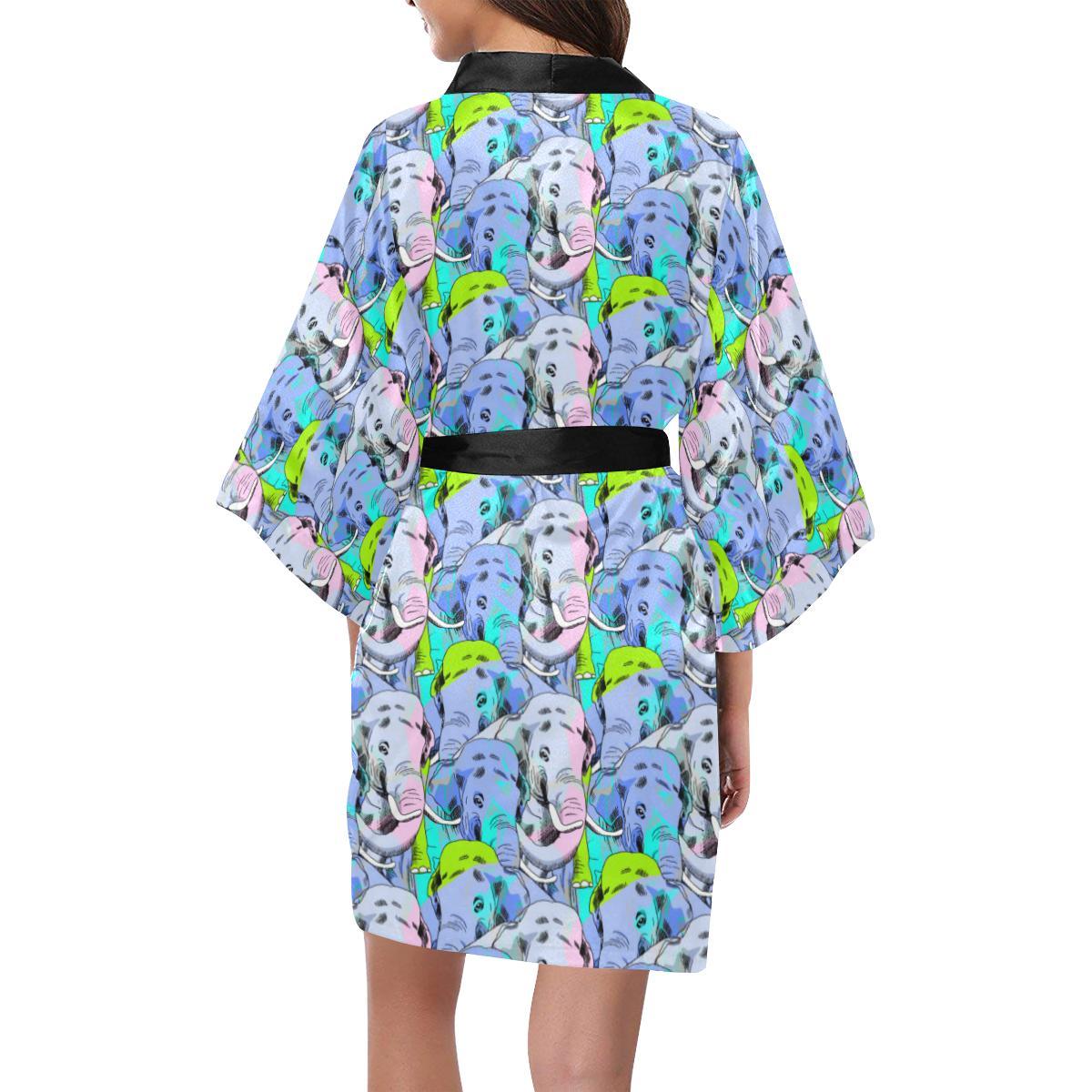 Elephant Art color Print Pattern Women Short Kimono Robe