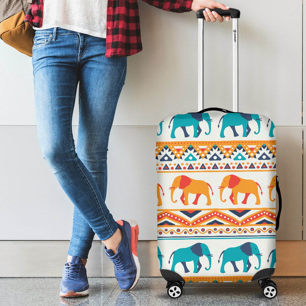 Elephant Aztec Ethnic Print Pattern Luggage Cover Protector