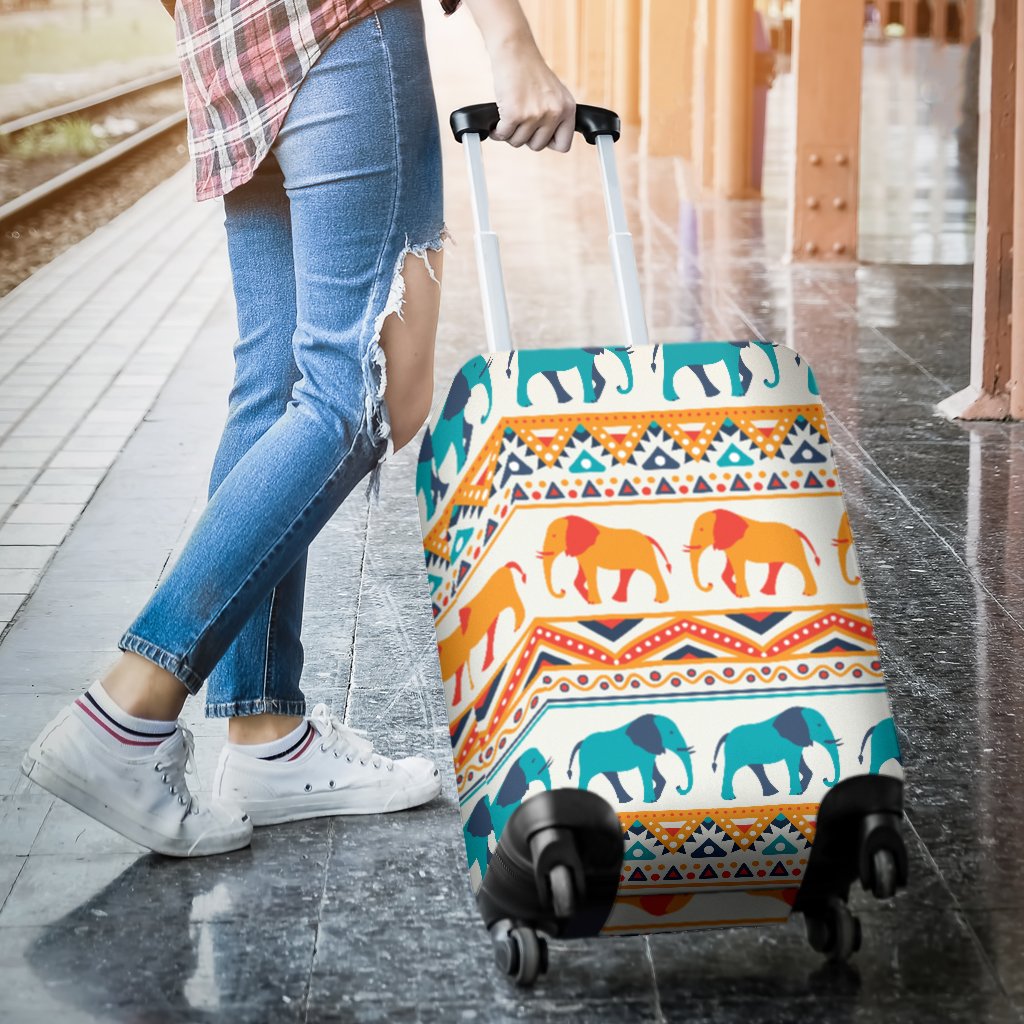 Elephant Aztec Ethnic Print Pattern Luggage Cover Protector