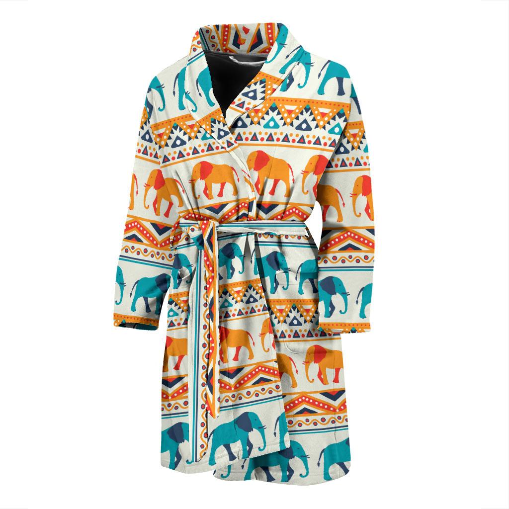 Elephant Aztec Ethnic Print Pattern Men Bath Robe-JTAMIGO.COM